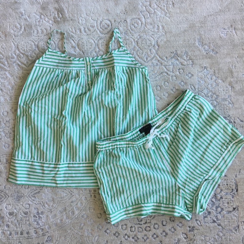 J Crew Green + White Striped Pajamas
